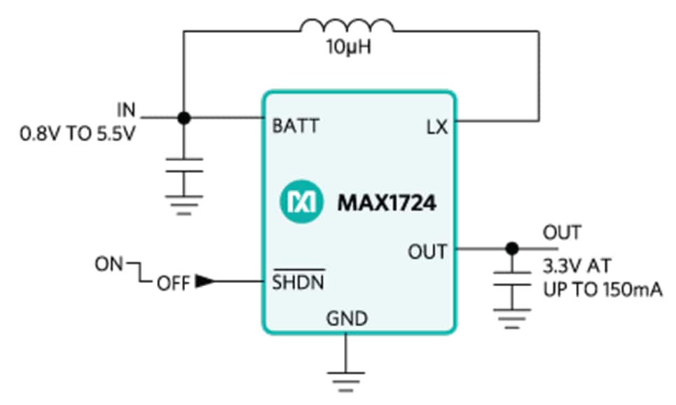 Applikations-Schaltungsdiagramm - Analog Devices / Maxim Integrated MAX1722/MAX1723/MAX1724 DC/DC-Aufwärtswandler